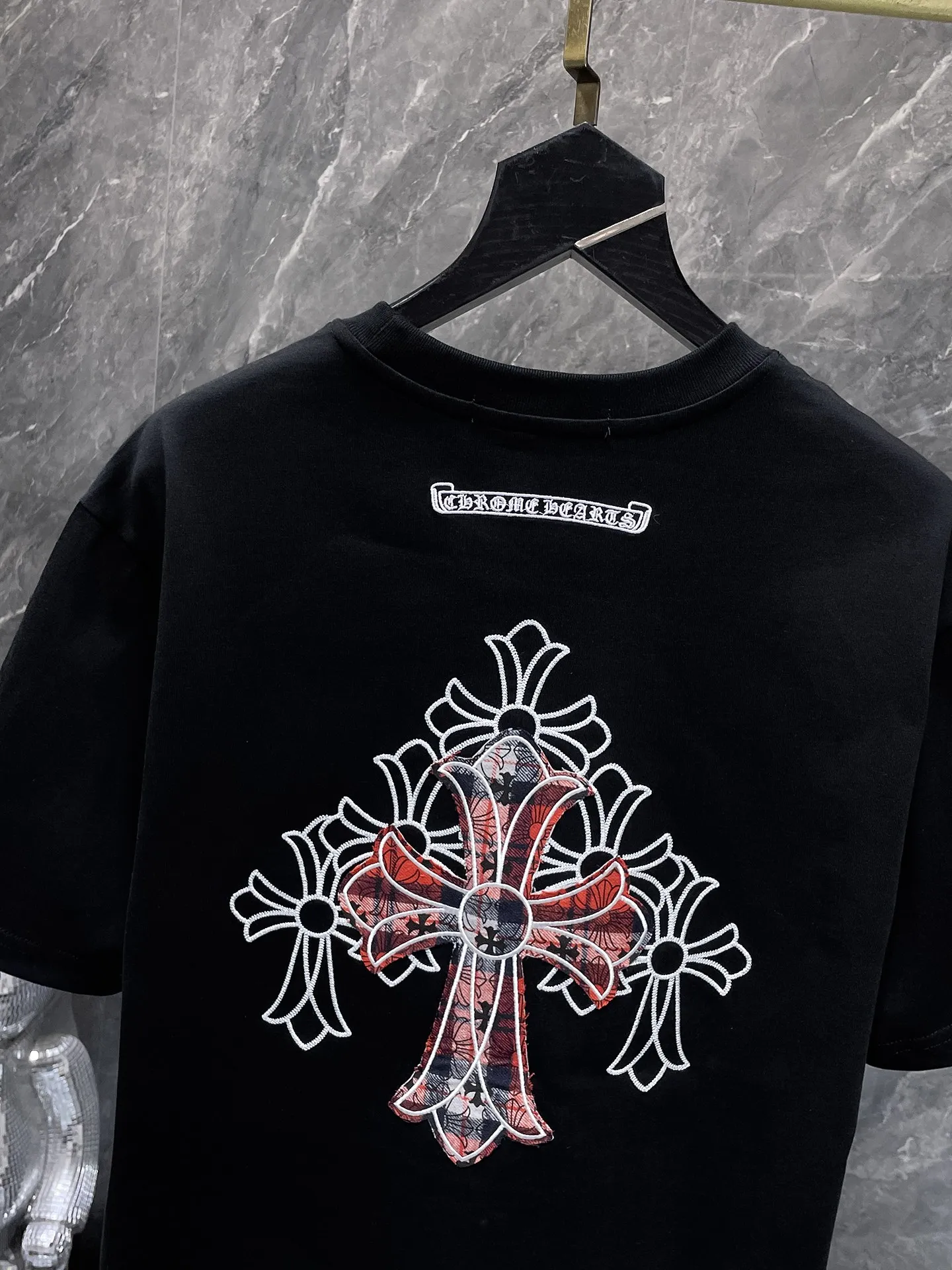 P170 new Chrome Hearts 25ss high version for summer! High-weight, environmentally friendly, high-quality top-grade fabric 280g Crow Cross Heavy Industry hand-applied embroidered willow short sleeves, counter synchronization, replica version 1:1 Recommended colors: black white